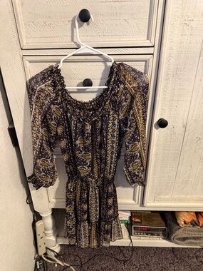 Fire Los Angeles Black & Mustard Paisley Off-Shoulder Mini Dress